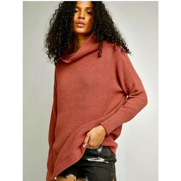 Free People Ottomon Slouchy Tunic Stretch Mock Neck Heavy Knit Mauve Size Xl - Picture 1 of 7
